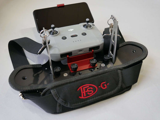 Montiertes DFS-G- Senderpult mit Halsgurt und DJI RC-N1/N2 Controller, Tablethalter & Tablet