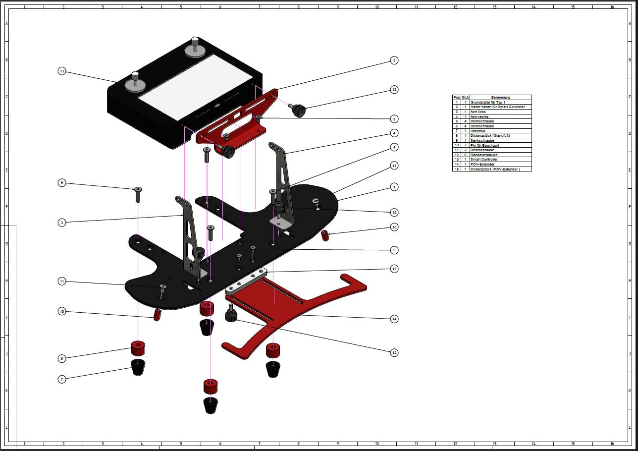 Zeichnung: Einzelteile des vollständig montierten DFS-G- Senderpultes