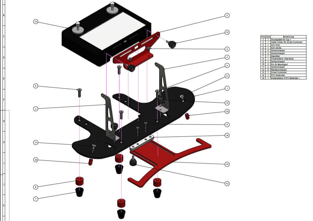 Zeichnung: Einzelteile des vollständig montierten DFS-G- Senderpultes